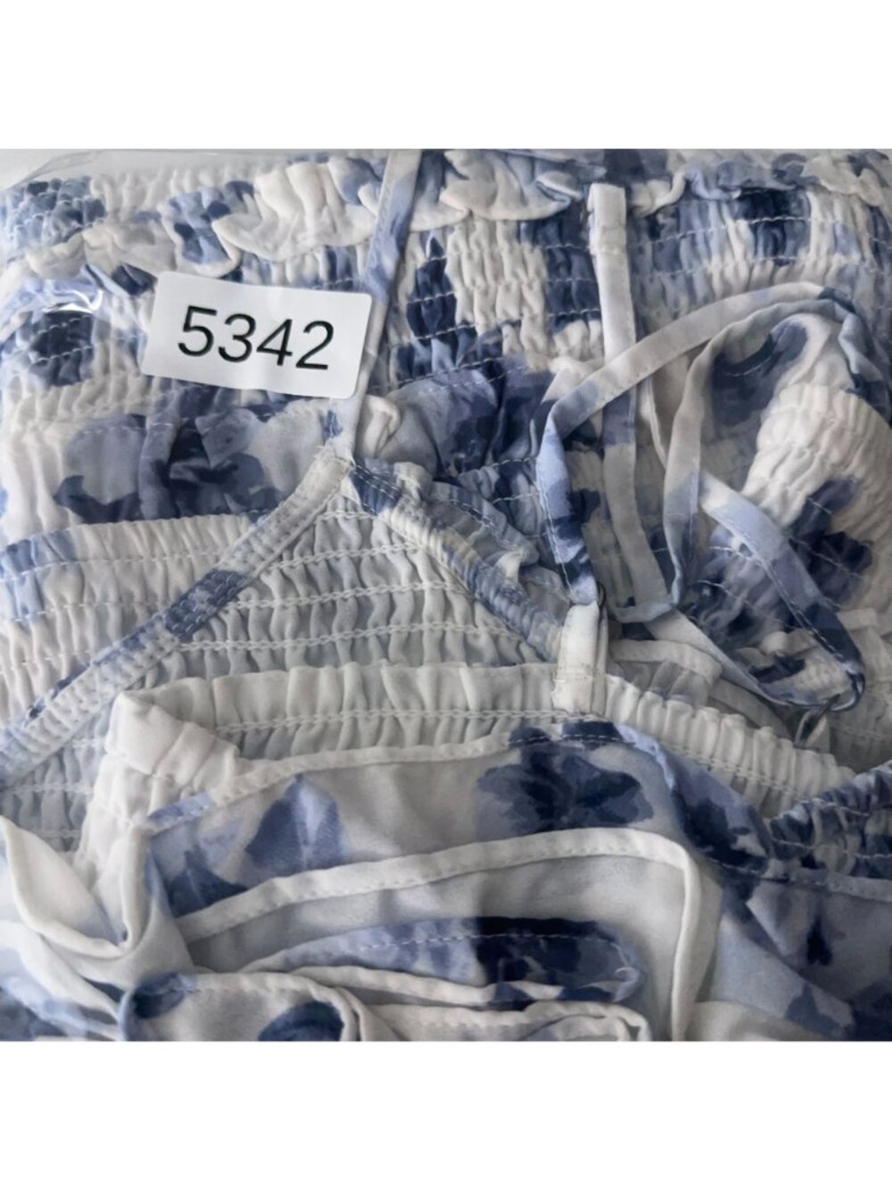 Abercrombie & Fitch Mini Dress Size XXL Floral Smocked Ruffle Blue White Sleevel - Picture 11 of 11